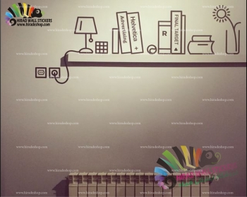 استیکر و برچسب دیواری طرح تاقچه و کتاب و آباژور کد h1593